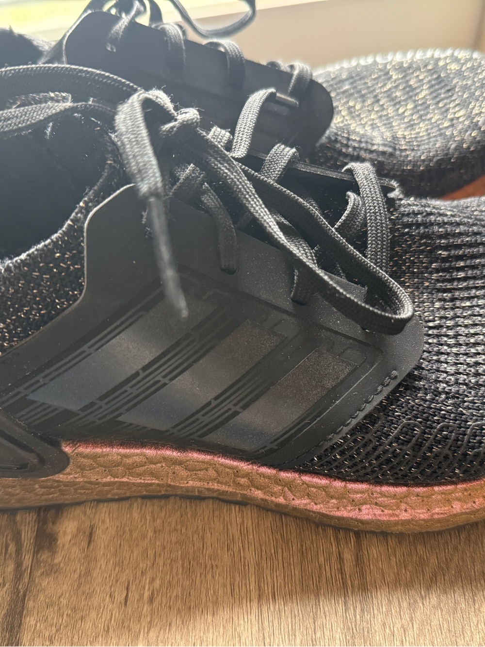 adidas Black Knit Running Shoes with Rose Gold Accents - Picture 5 of 9